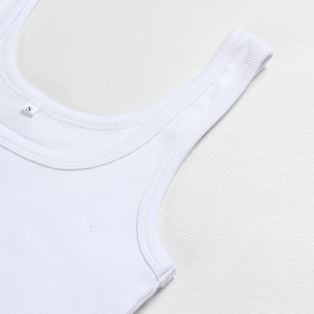 Women Scoop Neck Sleeveless Knit Ribbed Fitted Casual Crop Tank Top