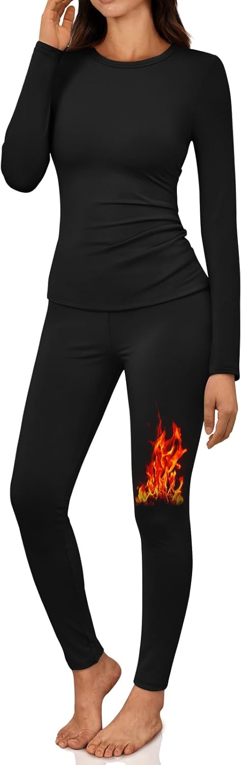 Women Long  Thermal Underwear Fleece Lined Leggings Warm Pajama Pants Set Shirts Winter Clothes 2025