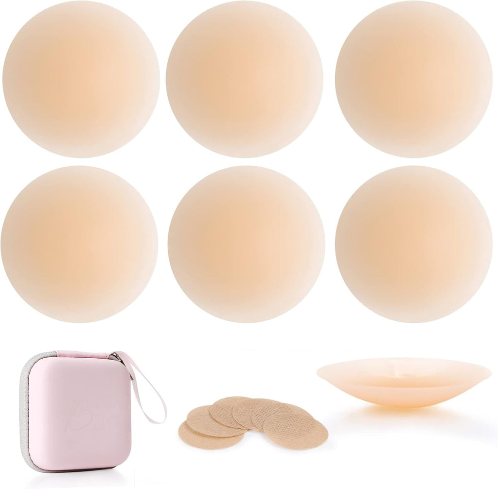 Nipple Covers 3 Pairs, Nipple Pasties for Women Reusable, Ultra Thin Pasties Adhesive Silicone Breast Petals with Travel Box