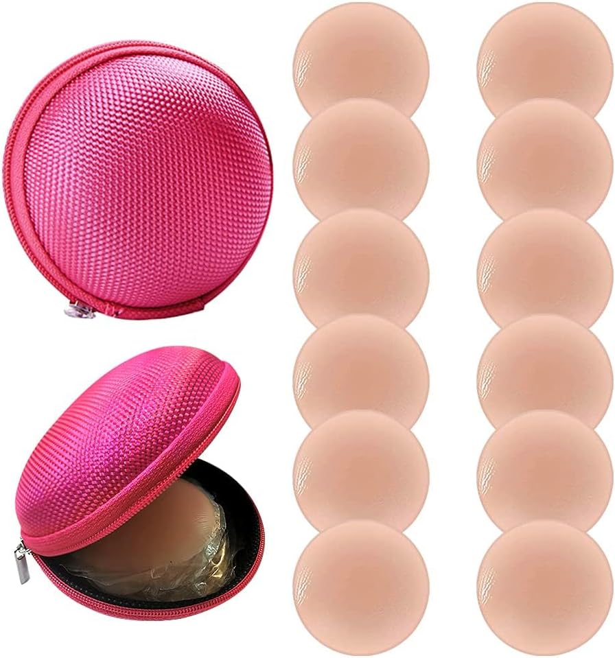 Silicone Nipple Covers, Nippleless Pasties for Women Reusable Adhesive Invisible 6 Pairs Round and Petal with Case