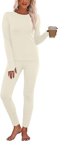 Women thermal long underwear, fleece-lined pajama set, winter clothing
