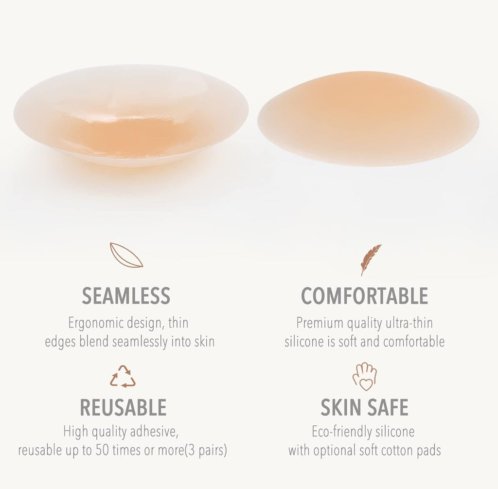 Nipple Covers 3 Pairs, Nipple Pasties for Women Reusable, Ultra Thin Pasties Adhesive Silicone Breast Petals with Travel Box