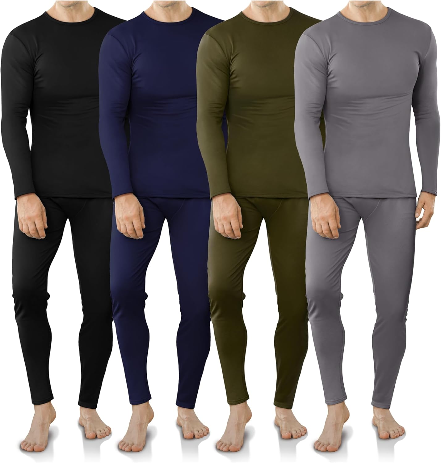 4 Set Thermal Underwear for Men Fleece Lined Long Johns for Men Thermal Top and Bottom Set Long Underwear for Winter