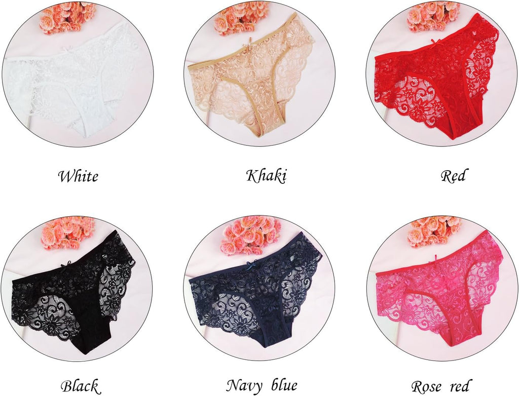 6 Pack Women Invisible Seamless Bikini Lace Underwear Half Back Coverage Panties
