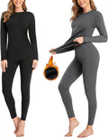 2 Pack Thermal Underwear for Women Long  Winter Warm Fleece Lined Base Layer Set Cold Weather Top and Bottom