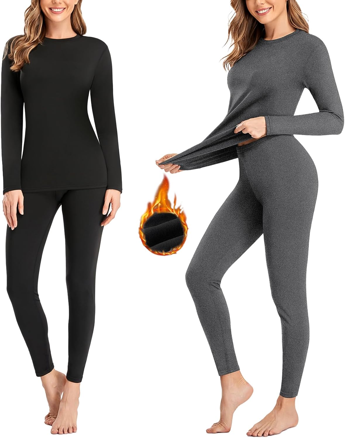 2 Pack Thermal Underwear for Women Long  Winter Warm Fleece Lined Base Layer Set Cold Weather Top and Bottom
