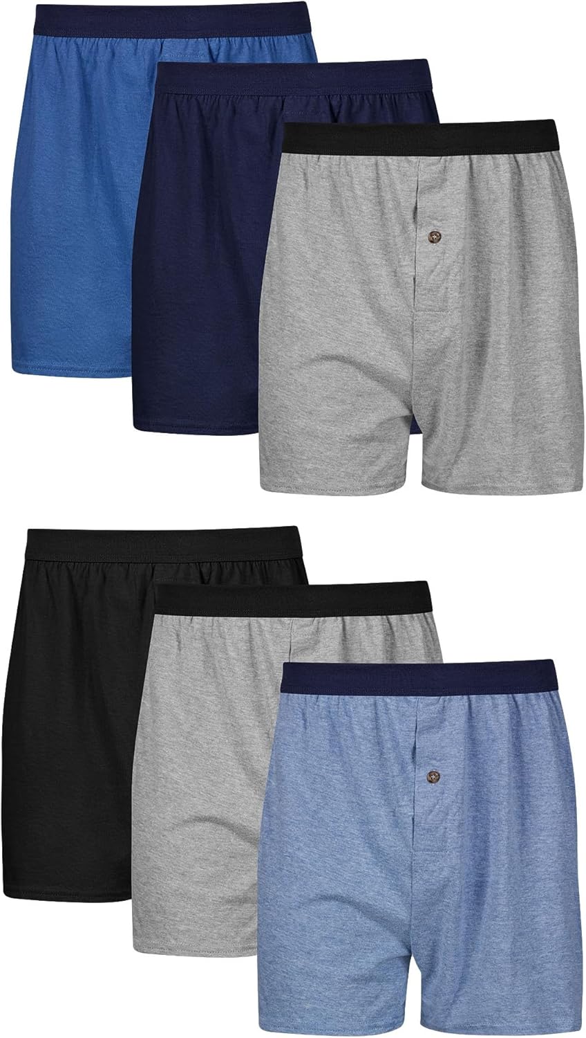 Underwear Pack, 6-Pack, Cool & Breathable Cotton Knit Jersey Boxers for Men, Moisture Wicking
