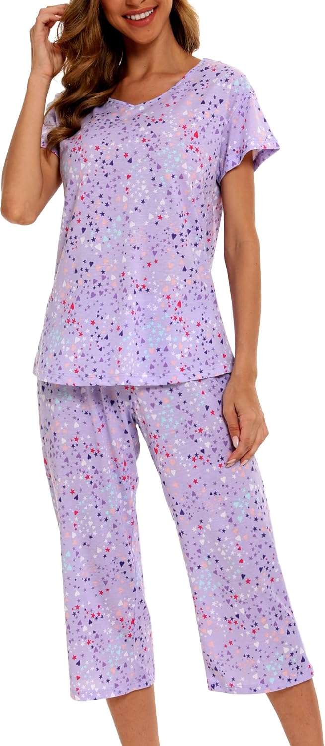 Women Pajama Sets Cotton Summer Pjs Tops with  Pants Sleepwear