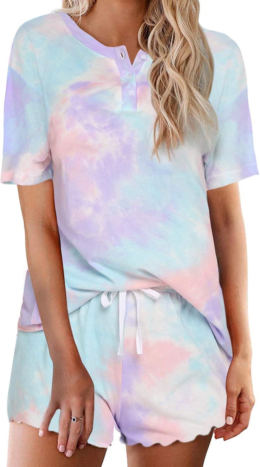 Tie Dye Pajamas Set Women Loungewear Sleepwear 2 Piece PJ Sets