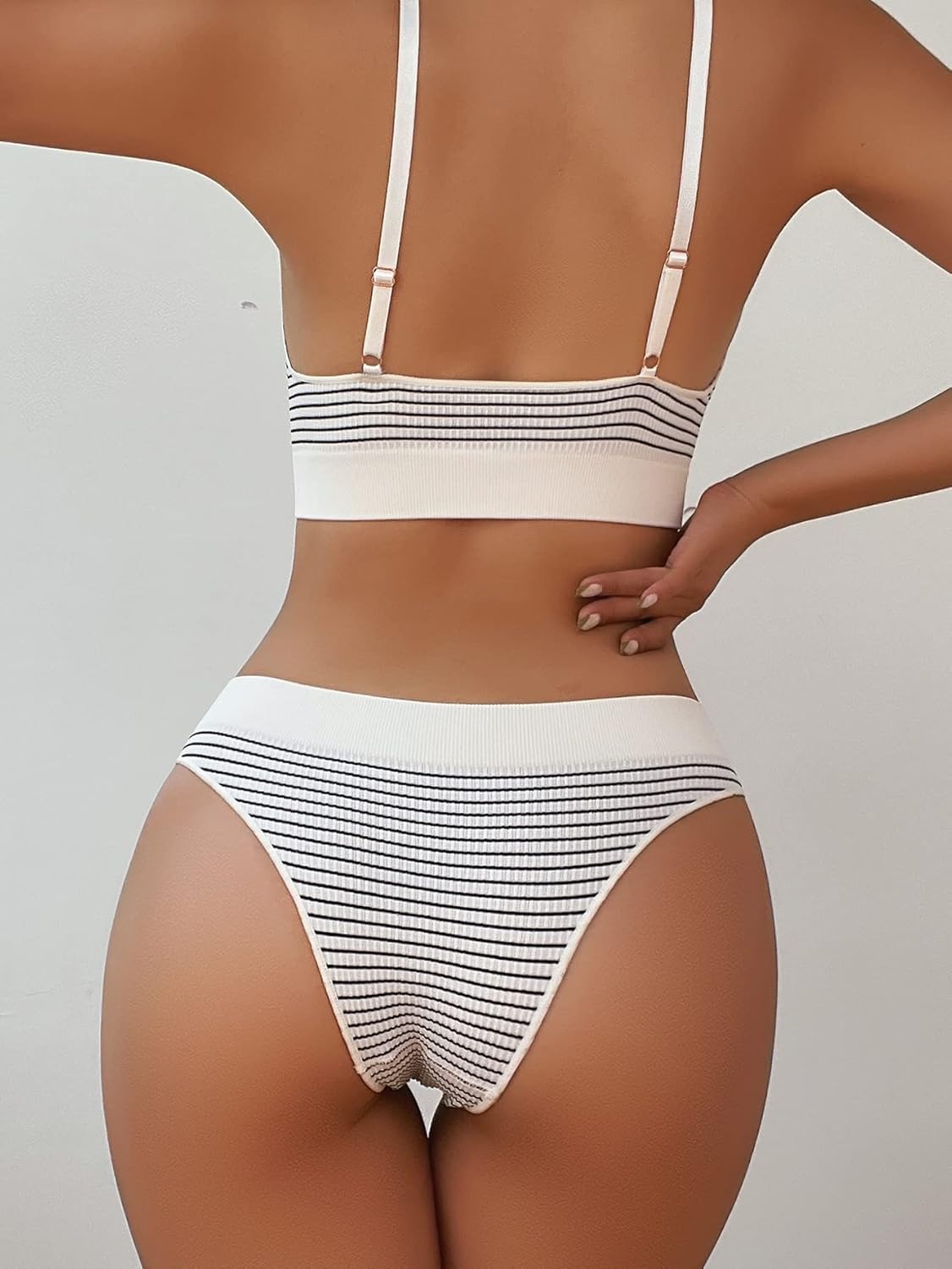 Women Striped Matching Bra and Panty Sets 2 Piece Lingerie Underwear  Set