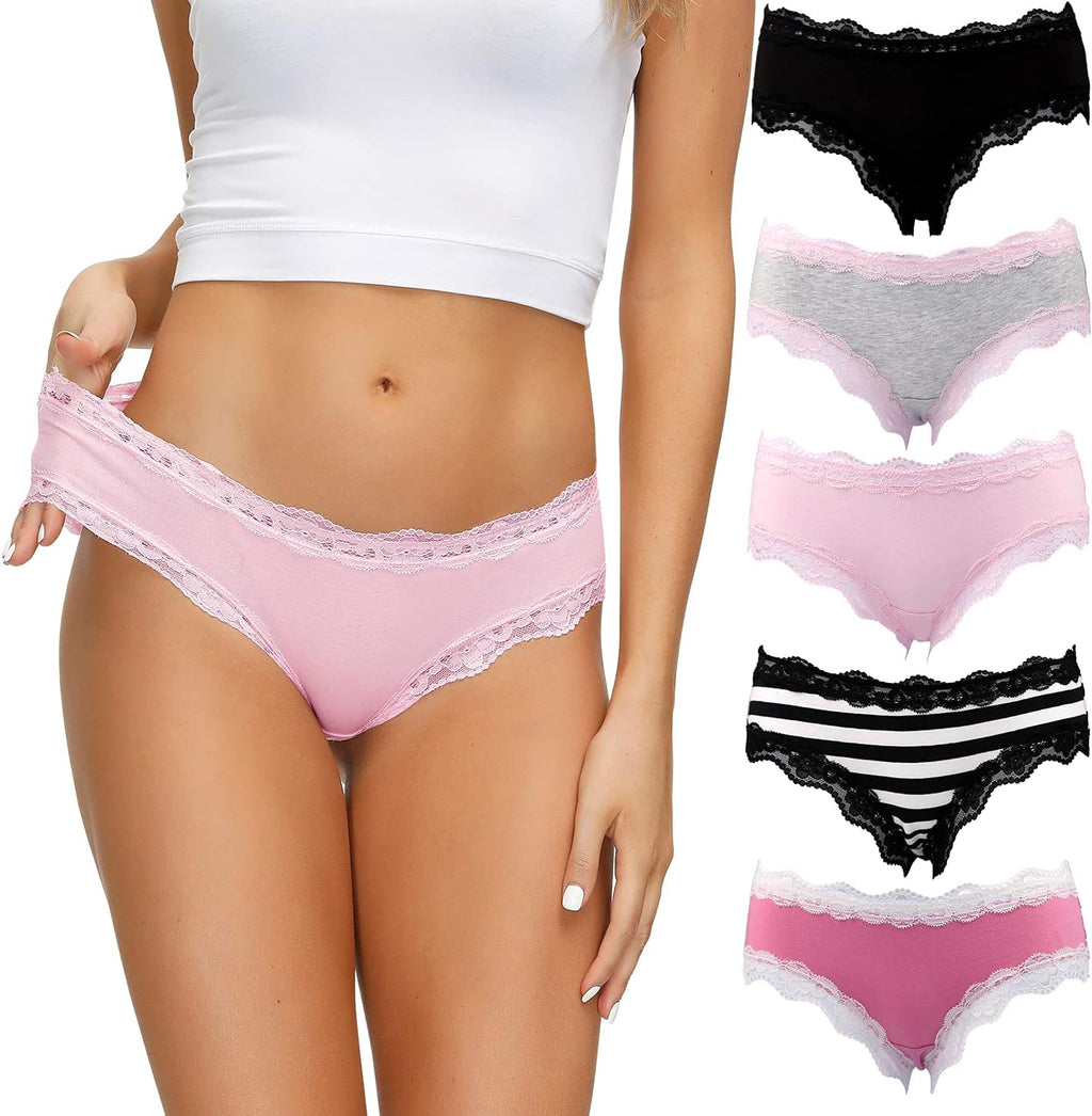 Women  Underwear Soft Breathable Cotton Brief Ladies Panties 5-Pack