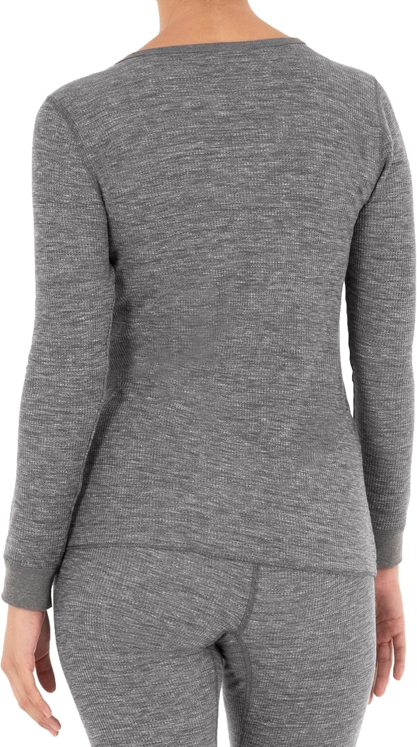 Women Micro Waffle Thermal V-Neck
