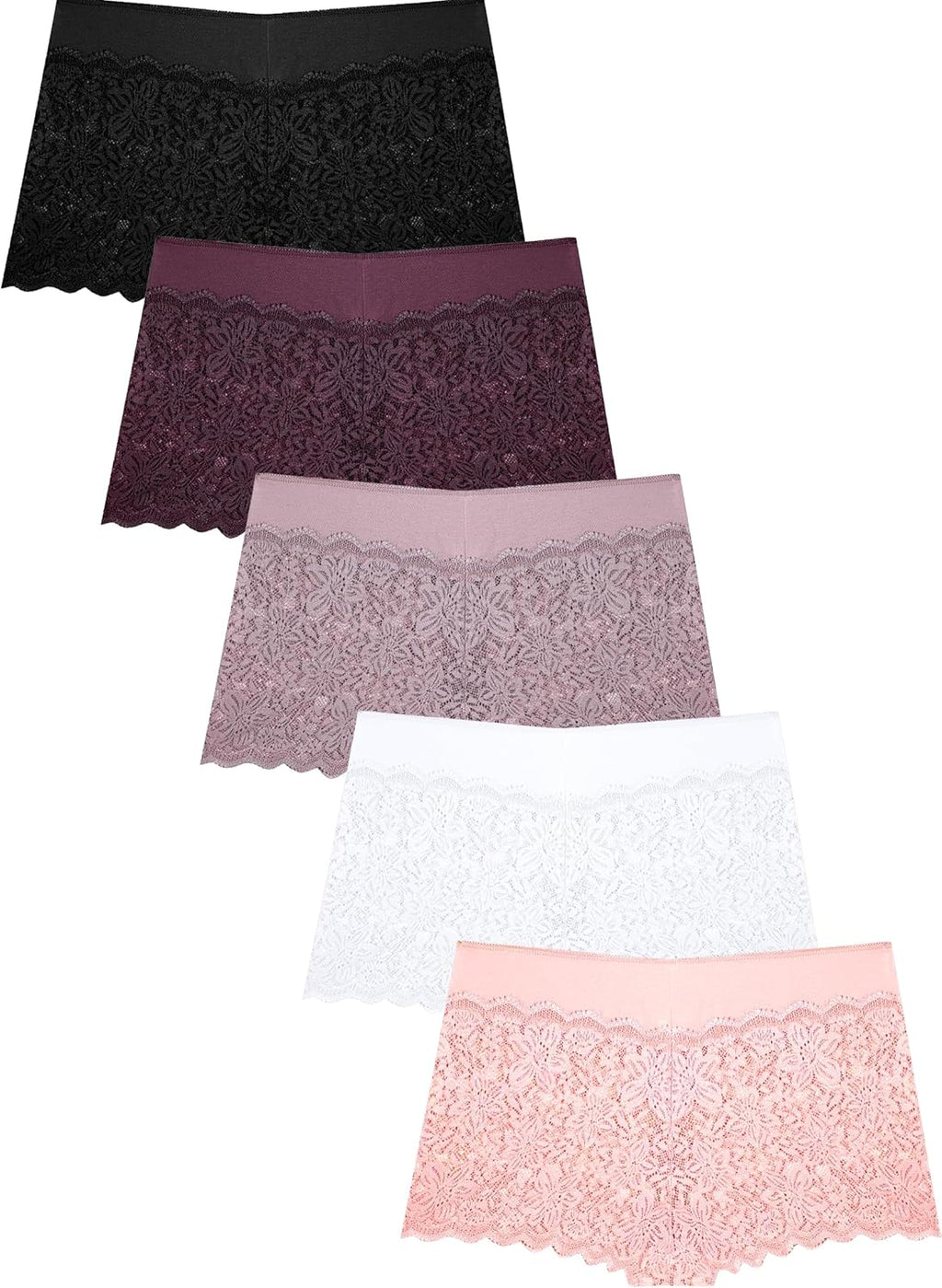 Women Underwear Lace Boy Shorts Breathable Panties Stretch Cotton Waistband Underwear Women 5 Pack