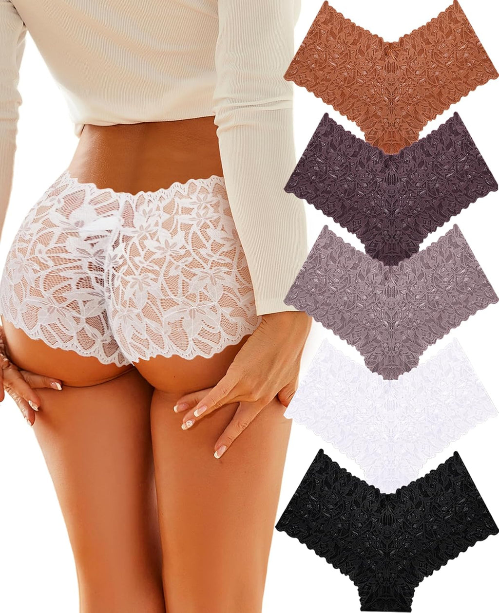 Sexy Underwear Panties for Women  V Waist Lace Boyshorts Plus Size Underwear Women 5 Pack