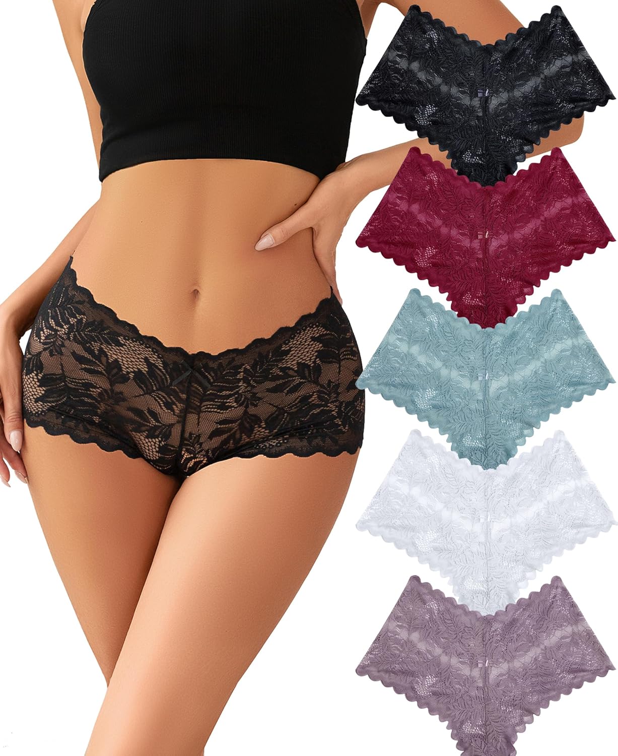 Women Underwear Sexy V-Waist Shorts Underwear for Women Lace High Waist  Panties 5/10 Pack