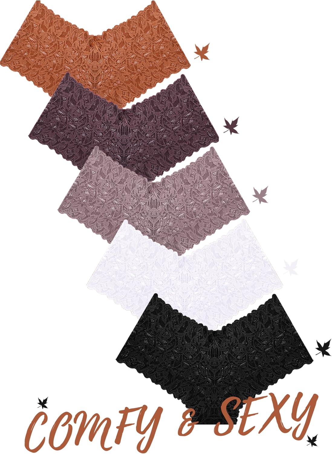 Sexy Underwear Panties for Women  V Waist Lace Boyshorts Plus Size Underwear Women 5 Pack