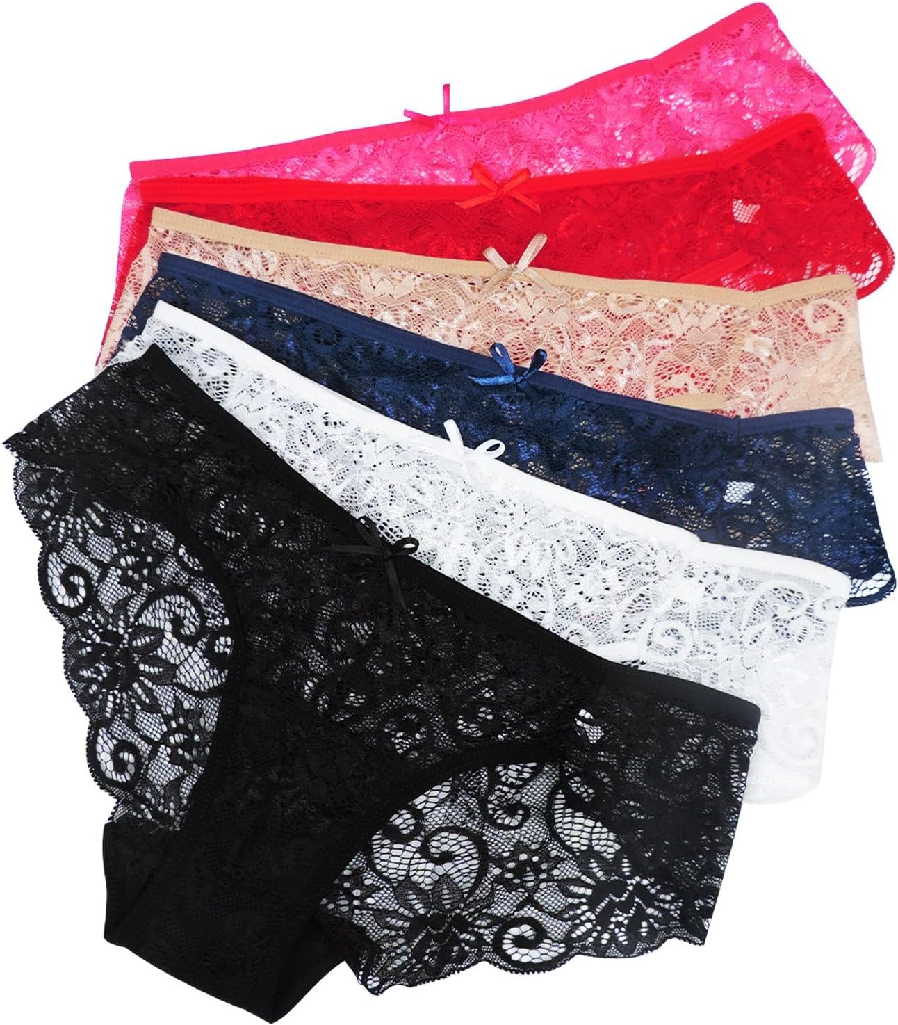 6 Pack Women Invisible Seamless Bikini Lace Underwear Half Back Coverage Panties