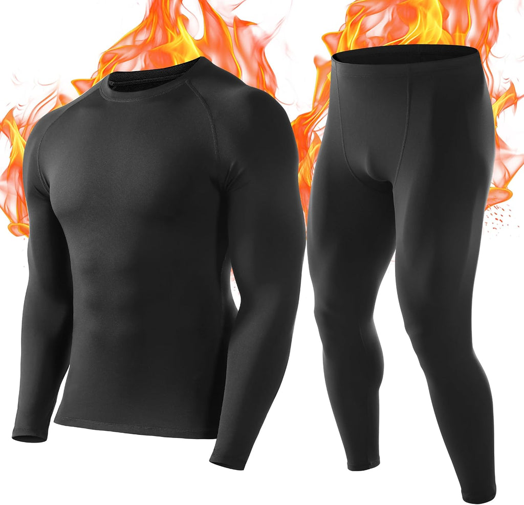 Thermal Underwear for Men: Fleece Lined Long Johns Base Layer Ski Thermals Top and Bottom Set